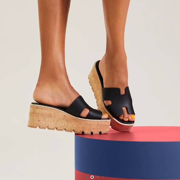 Hermés EZ 30 Sandal Black Cork Wedge Sandals - Picture 1 of 12